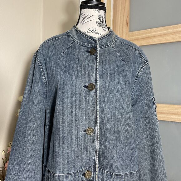 SagHarbor Blue Jean Jacket Womens 22W Denim Button Up Pockets - Picture 2 of 8